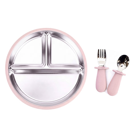 Combo Plato + Cubiertos Inox 12M+