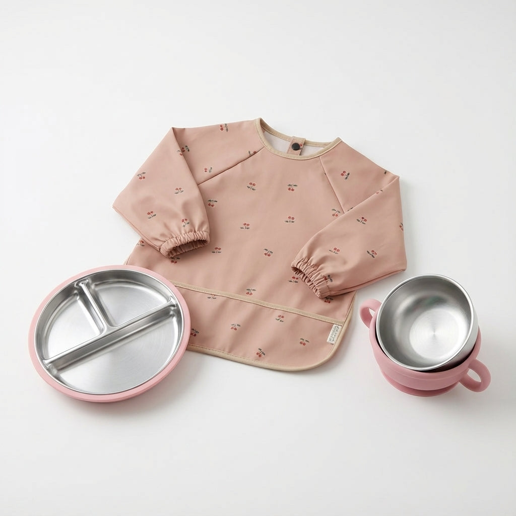 Kit de Mesa Navideño: Plato + Bowl + Babero Manga Larga