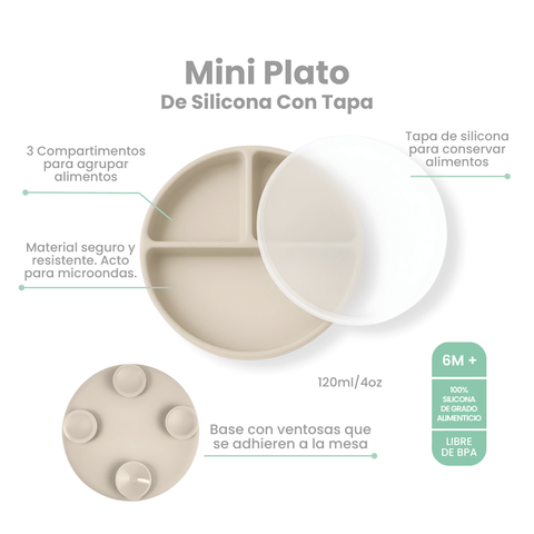 Mini Plato de Silicona con Ventosa y Tapa