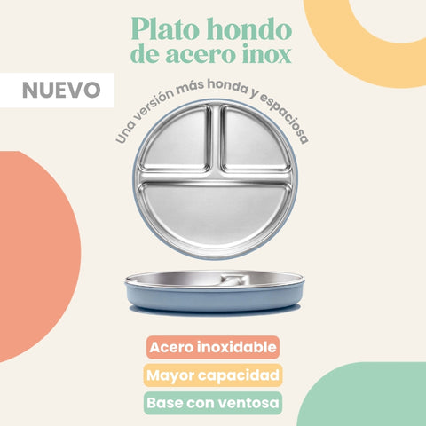 Plato Hondo de Acero Inoxidable con Ventosa