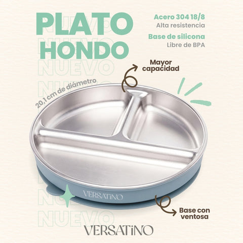 Plato Hondo de Acero Inoxidable con Ventosa
