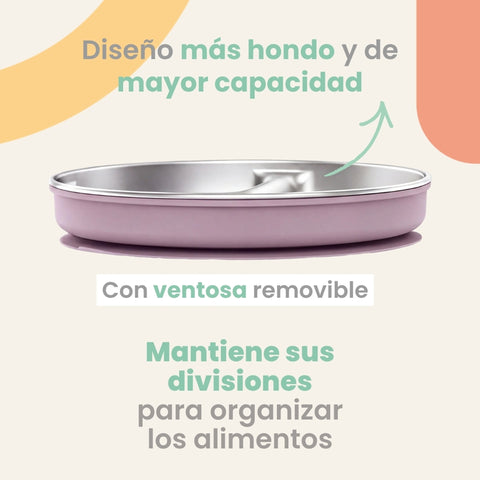 Plato Hondo de Acero Inoxidable con Ventosa